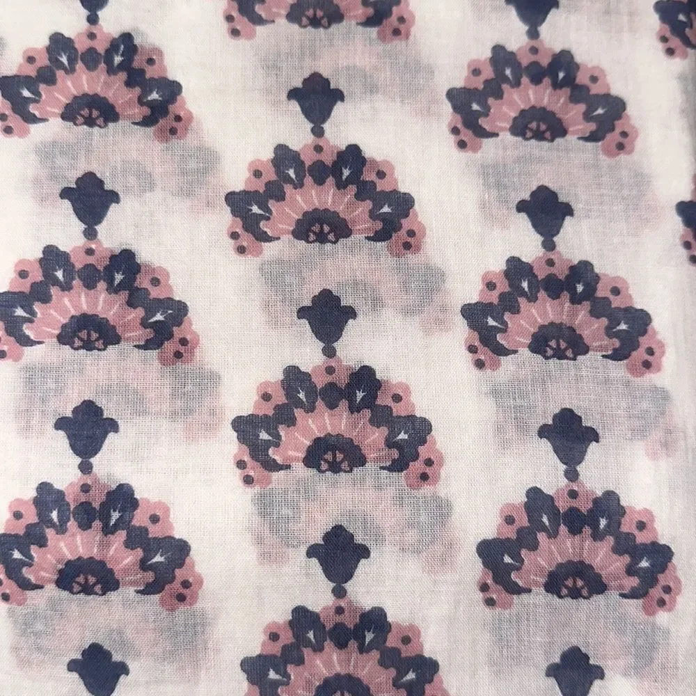 LOFT White Blush Pink Indigo Purple Silver Metallic Floral Tasseled Scarf Wrap
